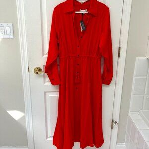 Banana Republic red button down maxi dress with tie waist NWT